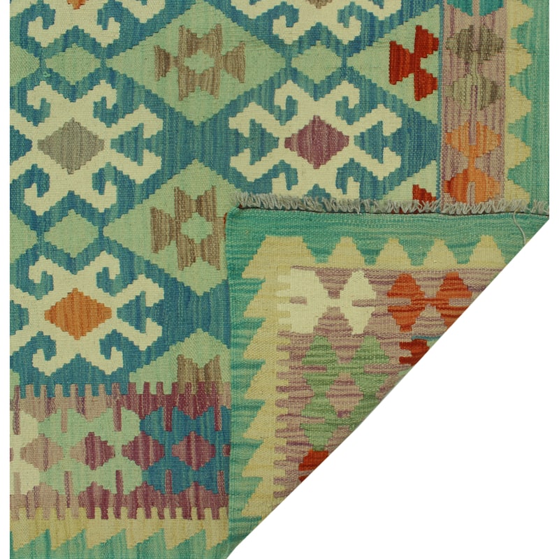Hand-Woven Sangat Kilim Husnu Lt. Green/Purple Rug - 5'0" x 6'4"