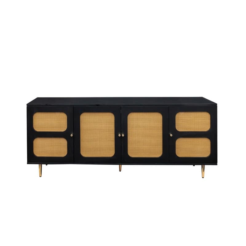 Sideboard Buffet Cabinet, Rattan Accent Cabinet Storage Cabinet Console Table with 4 Doors and Adjustable Shelves for Kitchen