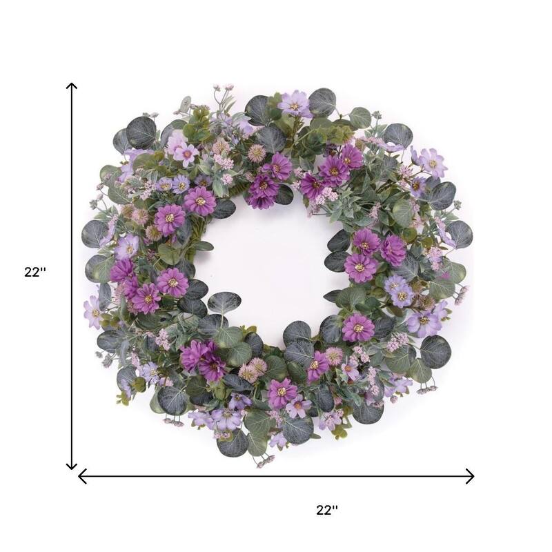 HomeRoots 22" Green And Purple Daisy And Thistle Artificial Wreath