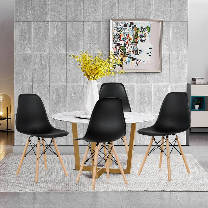 Gymax Set of 4 Modern Dining Side Chair Armless Home Office w/ Wood