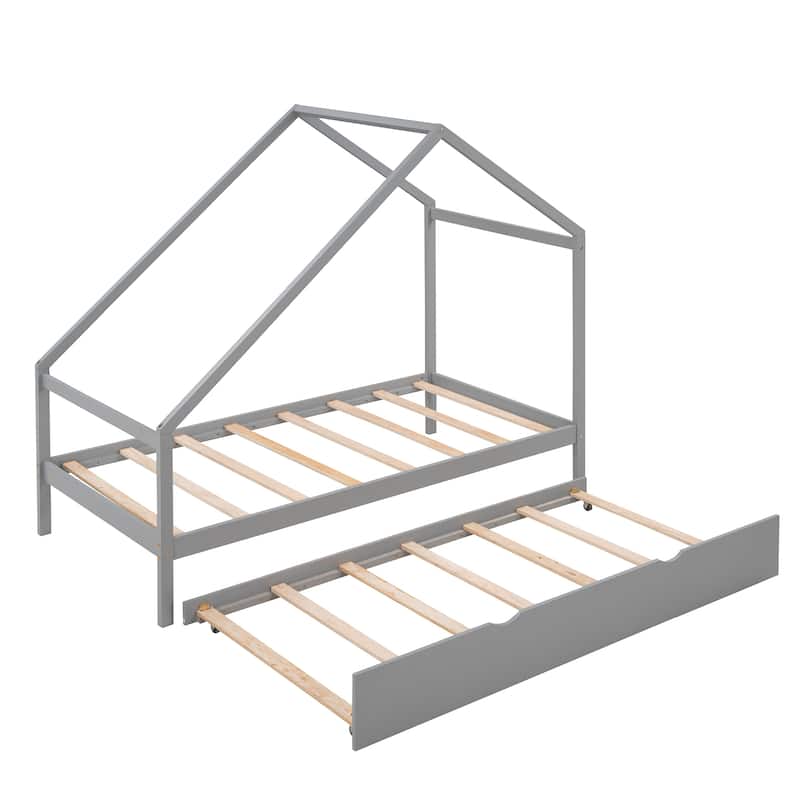 Wooden House Bed With Trundle