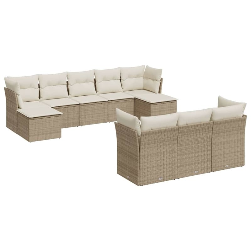 vidaXL Patio Sofa Set with Cushions Outdoor Furniture 10 Piece Poly Rattan - 21.7 x 21.7 x 14.6