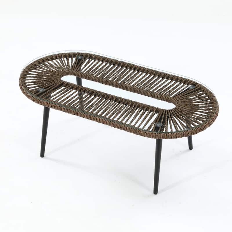 4-Person Outdoor Wicker Patio Conversation Seating Set with Coffee Table, Weather-Resistant Cushions