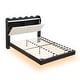 preview thumbnail 7 of 11, Full Size LED Light Platform Bed PU Leather Backrest Upholstered Bed Low Profile Bed with Storage Headboard, Wood Slat Support