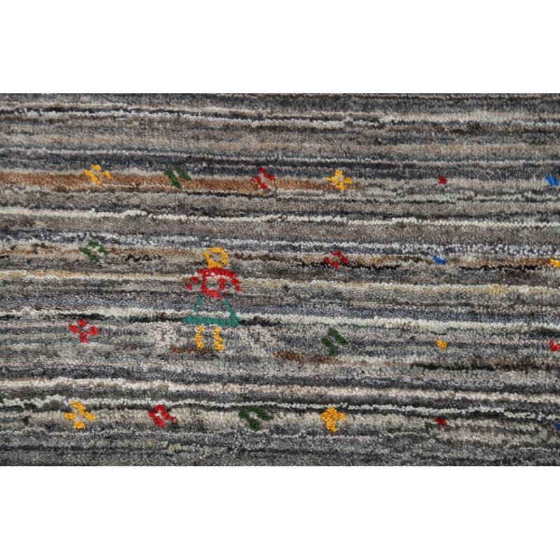 Striped Gabbeh Oriental Area Rug Handmade Wool Carpet - 5'2"x 8'0"