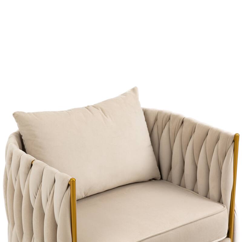 Accent Chair with Storage Ottoman, Modern Hand Woven Vanity Chair (Pink)