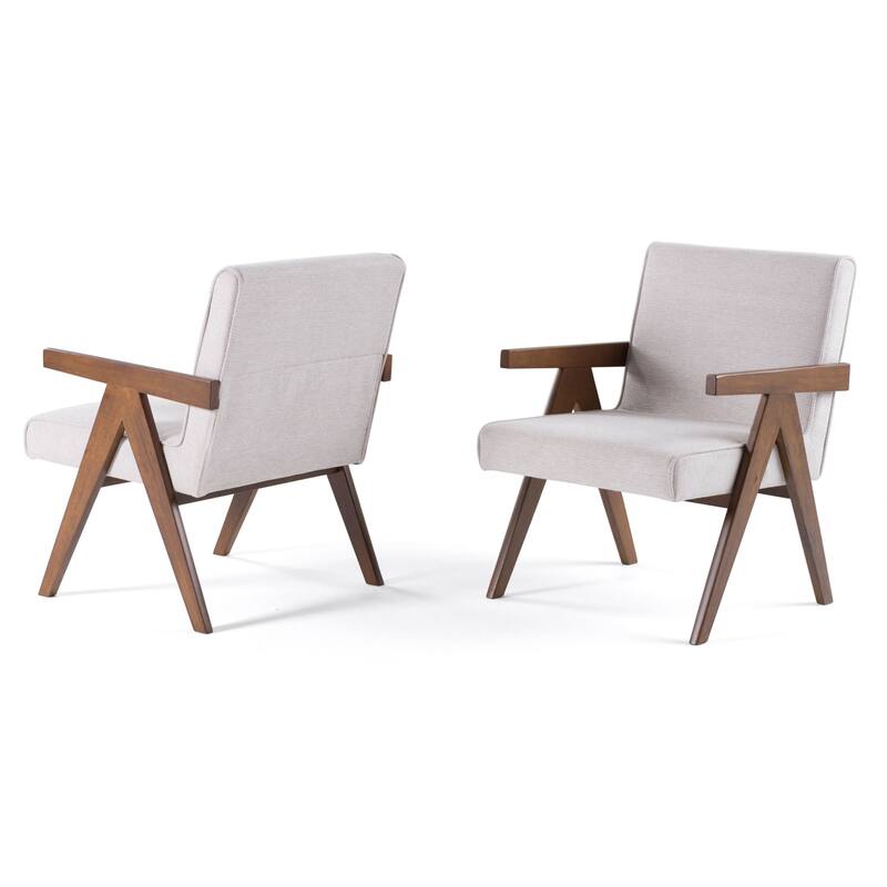 Modrest Joseline Modern Beige Fabric & Walnut Accent Chair (Set of 2)