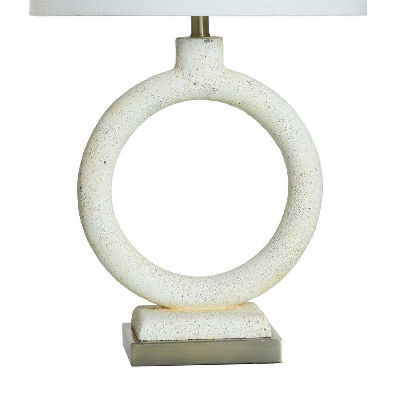 Speckled Cream Table Lamp - Textured and Brushed Brass Body - Off-White Shade