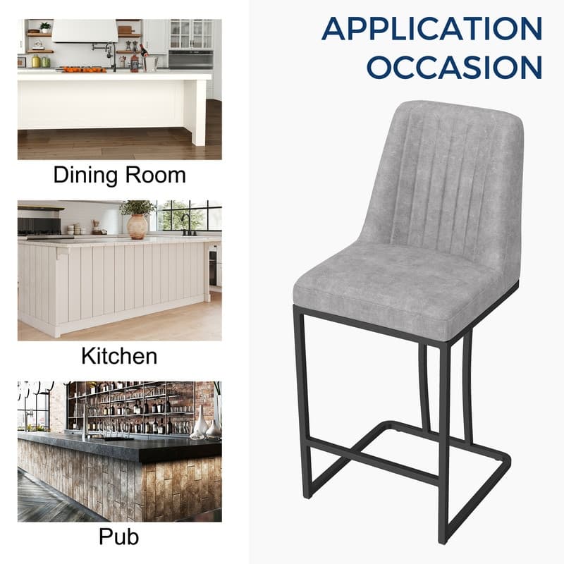 24.8 Inches Modern Cushion Counter Height Bar Stools with Metal Frame Set of 2