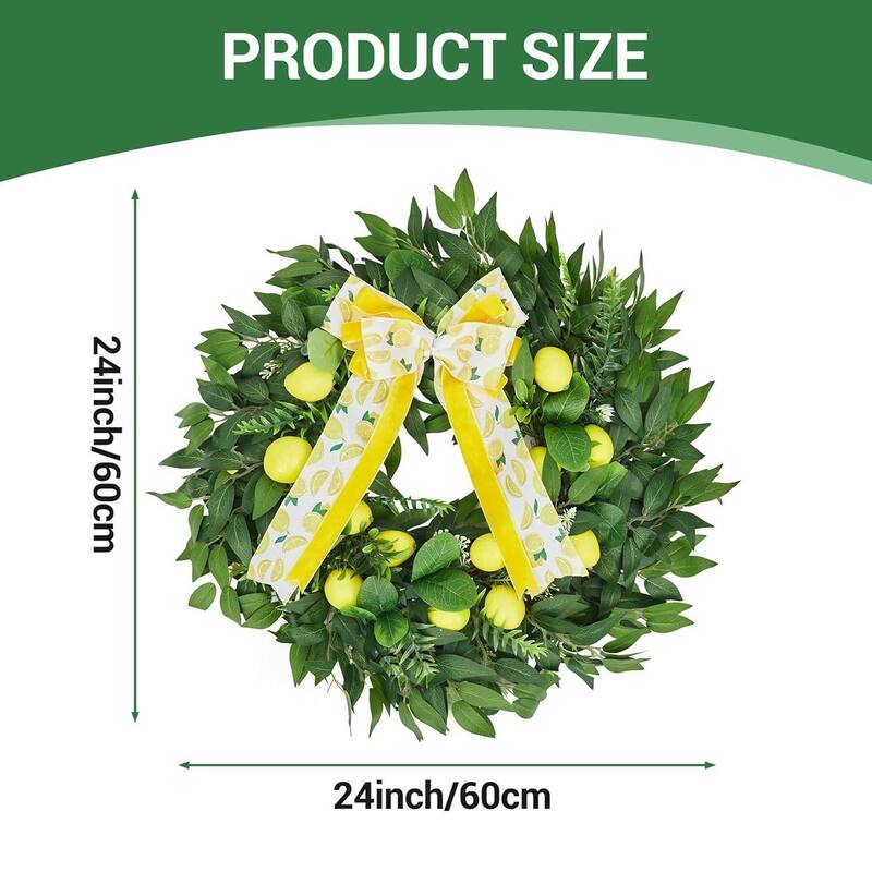 24 Inch Artificial Lemon Wreath with Yellow Lemon & Bow for Home Holiday Decorations