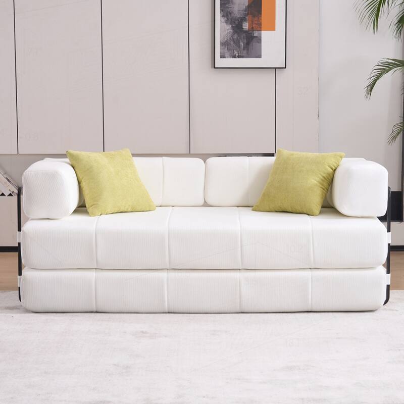 Versatile Convertible Sofa Bed with Plush Pillows for Any Living Space - Beige