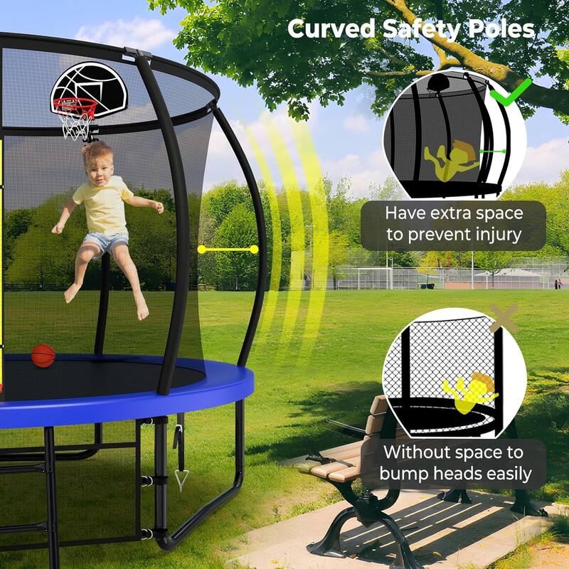 10FT/12FT Upgrade Outdoor Trampoline for Kids and Adults, Pumpkin Trampolines with Curved Poles