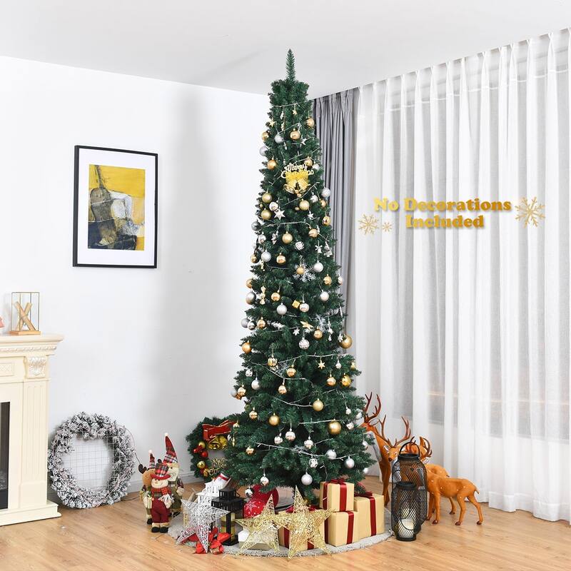 Gymax 9' PVC Artificial Christmas Tree Holiday Decor Slim Pencil Tree