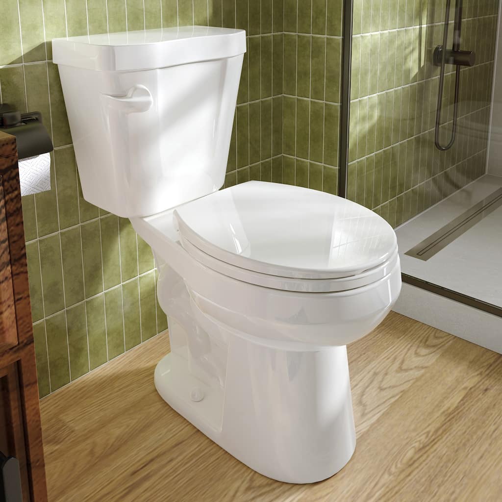 HOROW 2 Piece ADA Height Round Toilet White 1.28 GPF Strong Flush Quiet Soft Close Seat