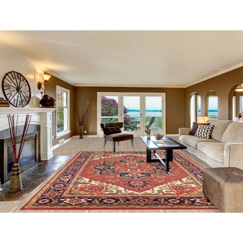 Hand Knotted Oriental 100% Wool Carpet Traditional Medallion Oranges & Rust Heriz (serapi) Area Rug - 12' 0'' X 9' 0''