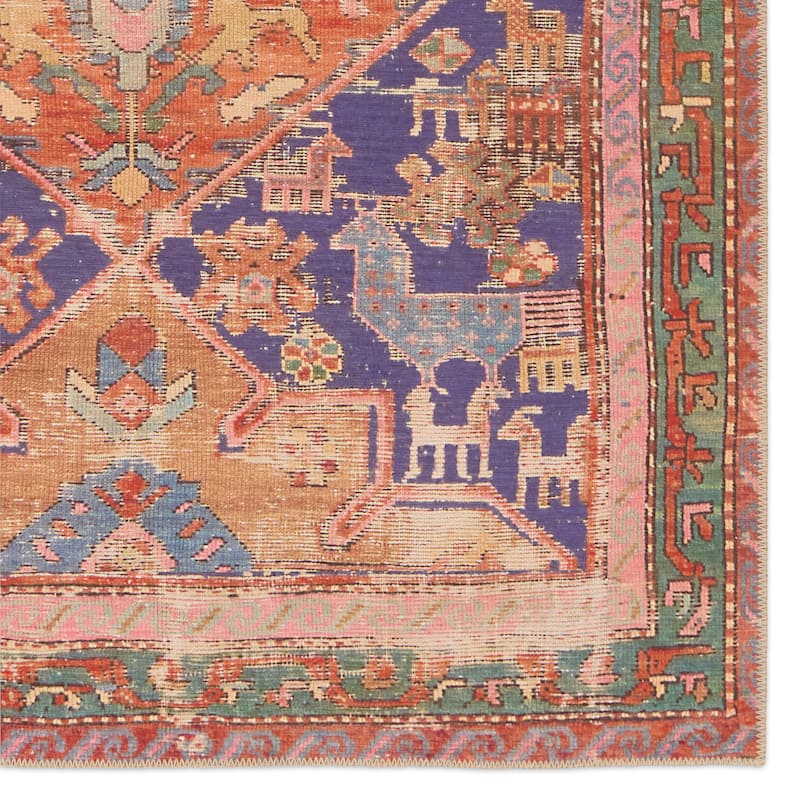 Sancho Machine Washable Medallion Orange/Purple Rug