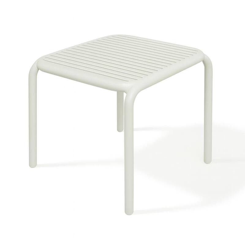 Brene 3-Piece Contract Grade Outdoor Chat Set with side table and 2 stackable lounge chairs.