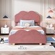 preview thumbnail 2 of 7, Twin Velvet Upholstered Platform Bed w/Headboard & Footboard,Dark Pink