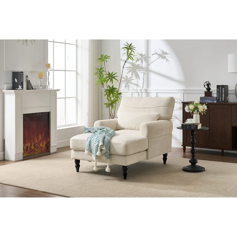 GDFStudio - Marcelline Chaise Lounge Recliner with Solid Wood Frame and Cushion - White
