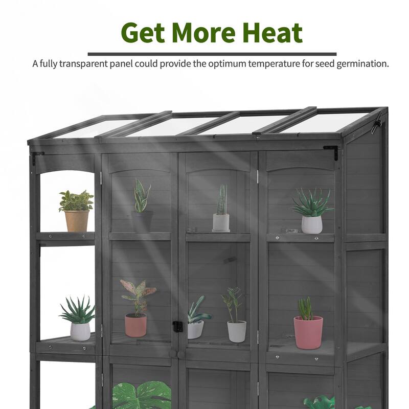 MCombo Walk-in Greenhouse with Openable Roof and Lockable Door, Solid Wood 0899