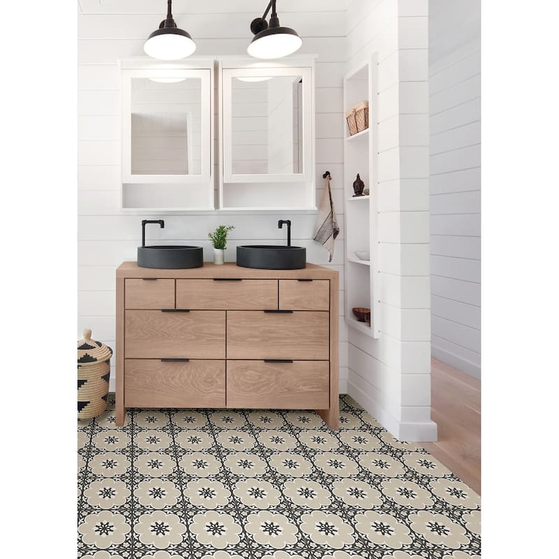FloorPops Daphne Black Peel & Stick Floor Tiles