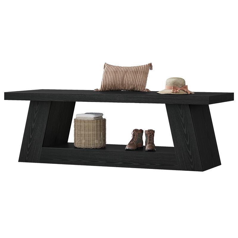 63" Extra Long Wooden Entryway Bench, 2-Tier Storage Shelf Hallway Seating Bench for Living Room, Bedroom, Kitchen