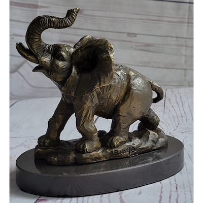 Trumpeting Imitative Elephant Trunk In The Air Bronze Metal Sculpture Statue Figure On Marble Base 7 Inches X 8 Inches