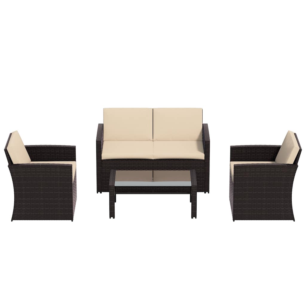 Cozywor 4 Piece Patio Furniture Set, Outdoor Furniture Set with 2 Chairs, 1 Loveseat and Coffee Table