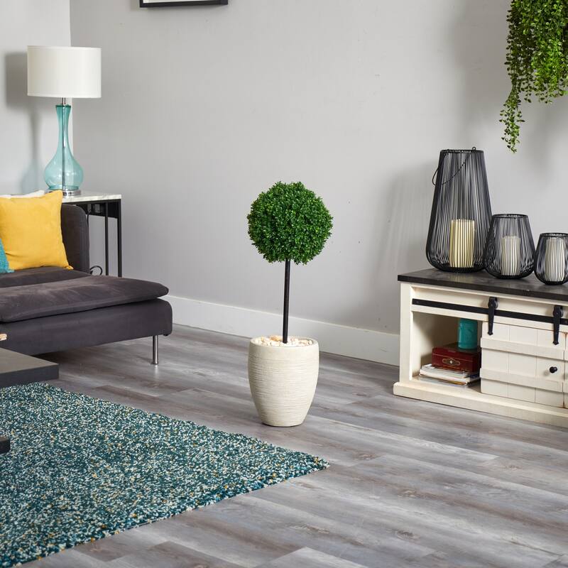 3ft Boxwood Ball Topiary Artificial Tree in Oval Planter with UV Resistant Lifelike Green Foliage for Home or Office