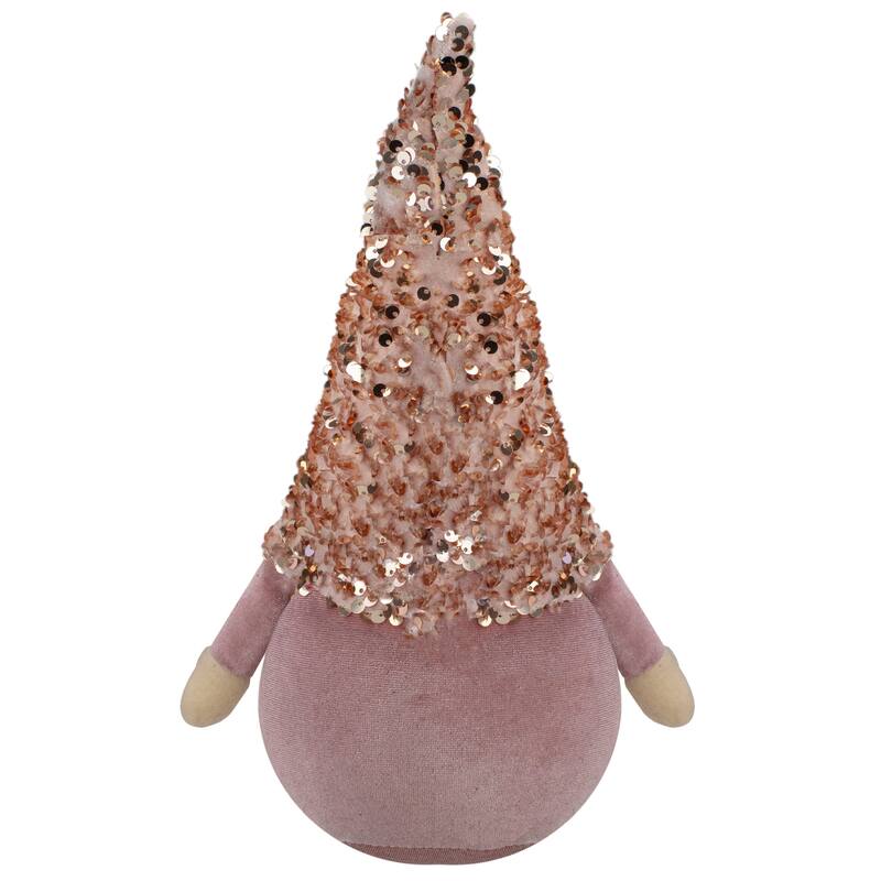 Sequined Hat Christmas Gnome Figure - 12" - Rose Gold and Pink