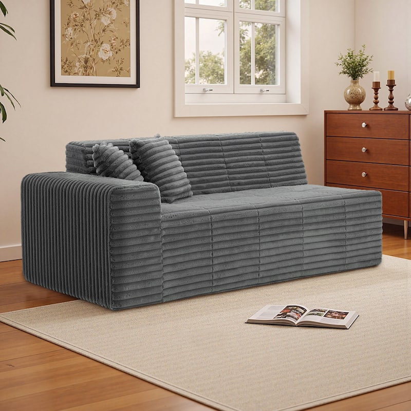 Corduroy Oversized Low-back Modular Loveseat Chaise with Pillow