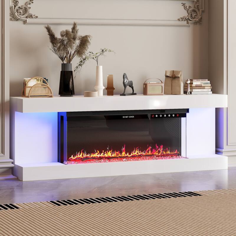 Modern Electric Fireplace TV Stand, High Gloss White Console, 40" LED Insert