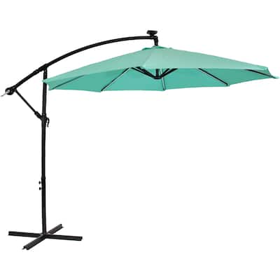 Sunnydaze Offset Patio Umbrella with Solar LED Lights - 9-Foot - Seafoam