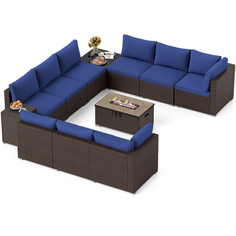 Gymax 12 PCS Outdoor Patio Wicker Sectional Sofa Set w/ 32'' Propane