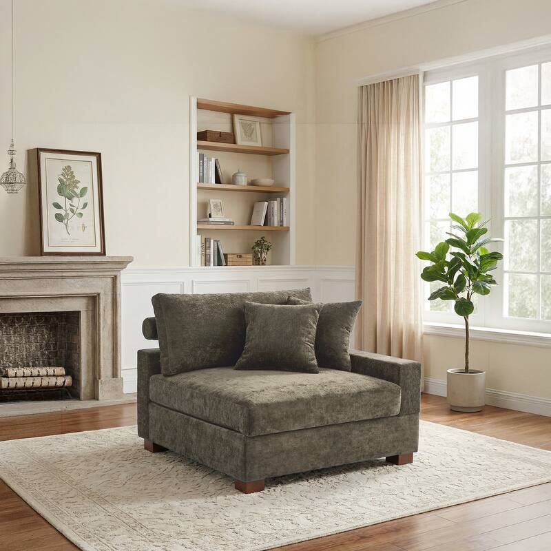 Plush Chenille Single Modular Sectional Sofa Chaise with Pillows