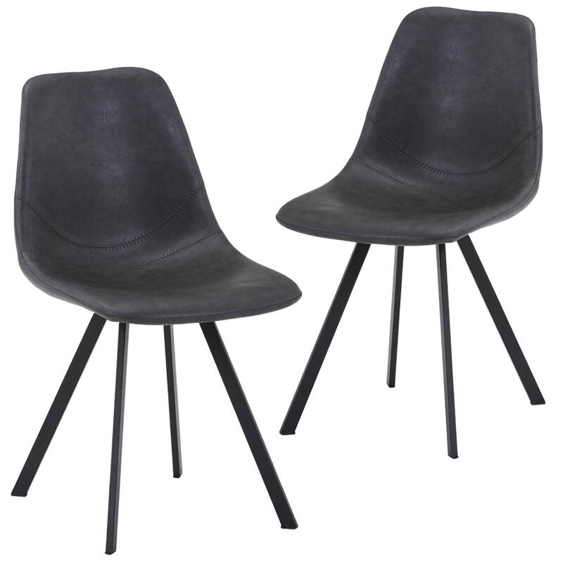 Markley Ergonomic Mid-back Leather Upholstered Foam Padded Dining Chair with Metal Legs and Floor-Protecting Caps (Set of 2) - Charcoal Black