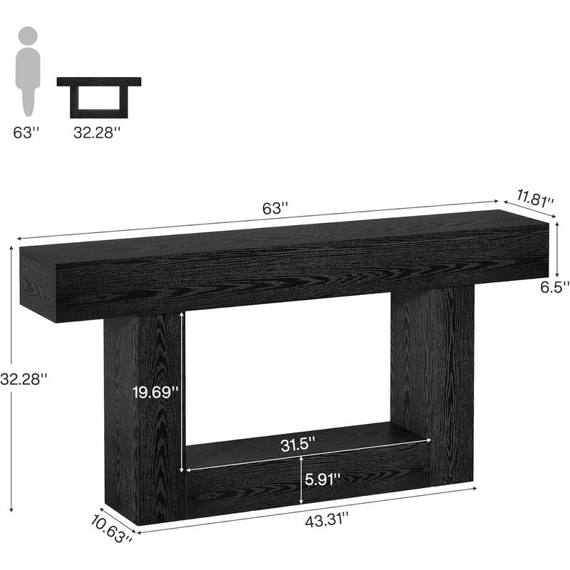 63 Inches Brown/ Gray Wood Console Table, Farmhouse Entryway Table for Hallway