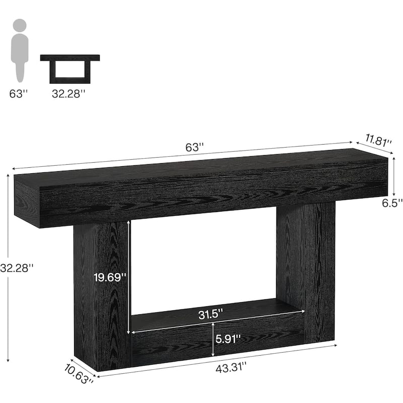 63 Inches Farmhouse Console Table with U-Shaped Base
