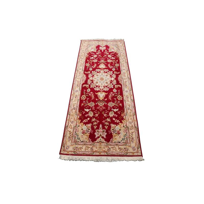 2'8''x6'7'' Runner Hand Knotted Wool Red Traditional 300 KPSI Rug - 2' 8'' x 6' 7''