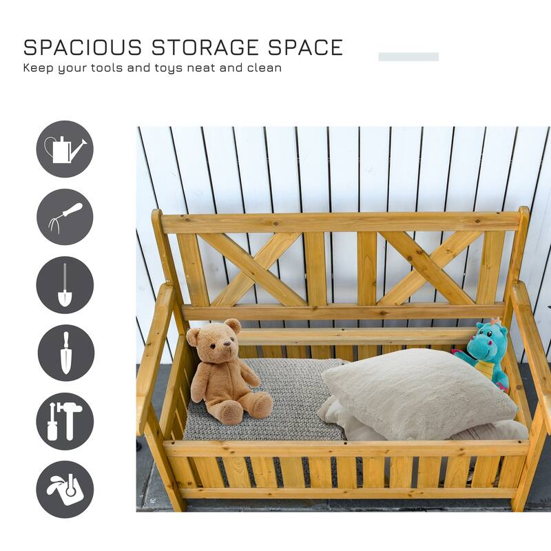 Cream White Rustic Solid Fir Wood Storage Boxes with Bench and 4 Wooden Legs for Porch Deck Garden and Balcony