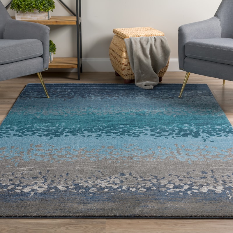 Addison Thurston Dynamic Stripe Blue 9'6" x 13'2" Area Rug - 9' 6" x 13' 2" - Grey/Blue/Silver