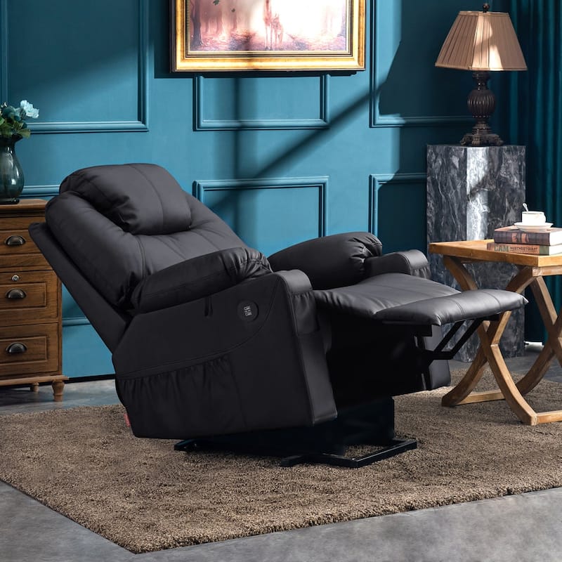 MCombo Large Power Lift Recliner Leather Chair with Massage, Heat, Cup Holders,Extended Footrest, Leather 7516 - Black