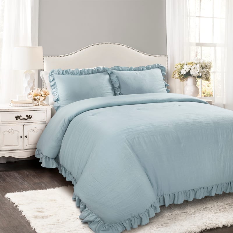 Lush Decor Reyna Ruffled Shabby-chic Comforter Set - Lake Blue - Full - Queen