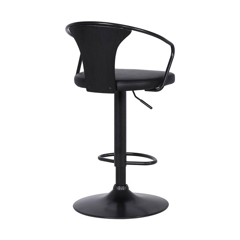 Black Faux Leather & Metal Base Adjustable Bar Stool - 43" x 20" x 19"