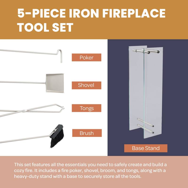 Hastings Home 5-piece Wrought Iron Fireplace Tool Set