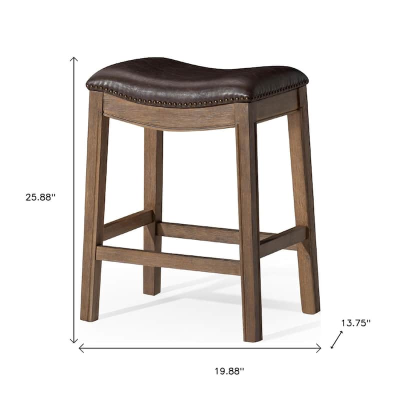 HomeRoots 26" Brown Faux Leather and Solid Wood Backless Counter Height Bar Chair