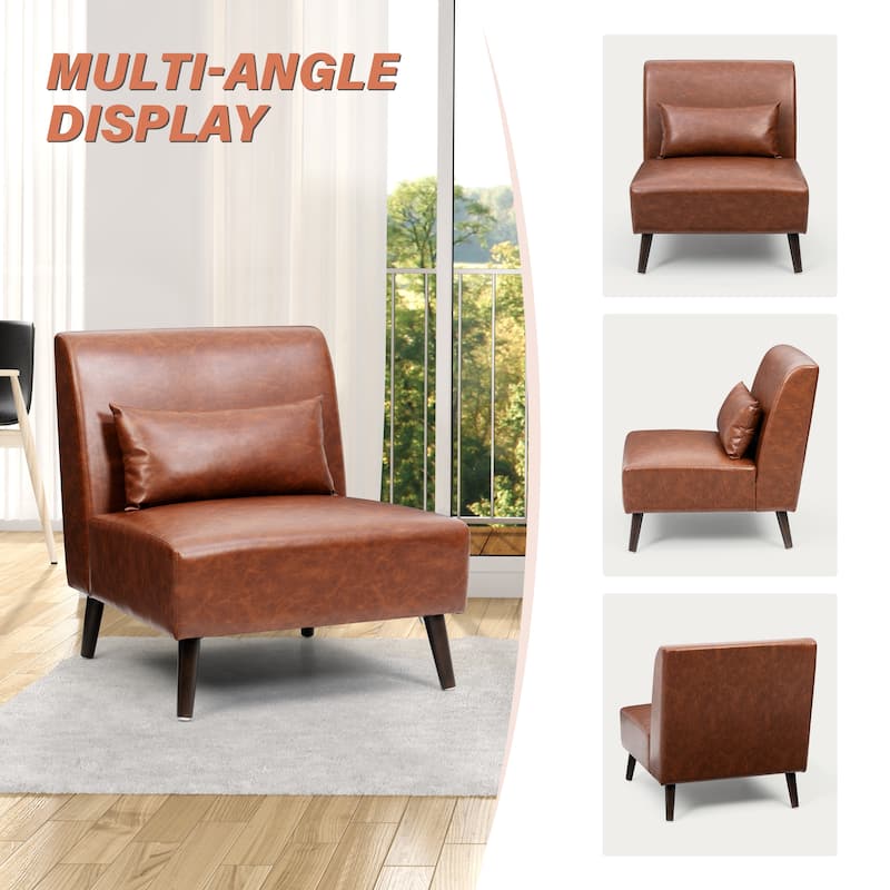 Accent Chair Upholstered Sofa Chair PU Faux Leather Wood Frame with Pillow - 28.74" W x 30.71" D x 31.50" H
