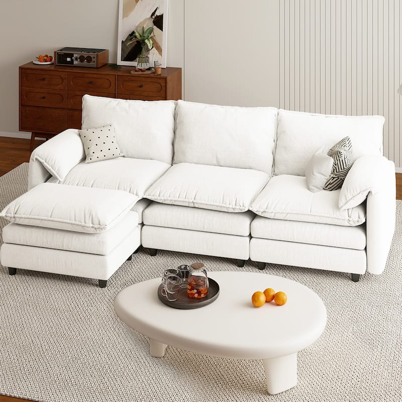 Modern Velvet L Shaped Couch 108" Modular Sectional Sofa with Movable Ottoman