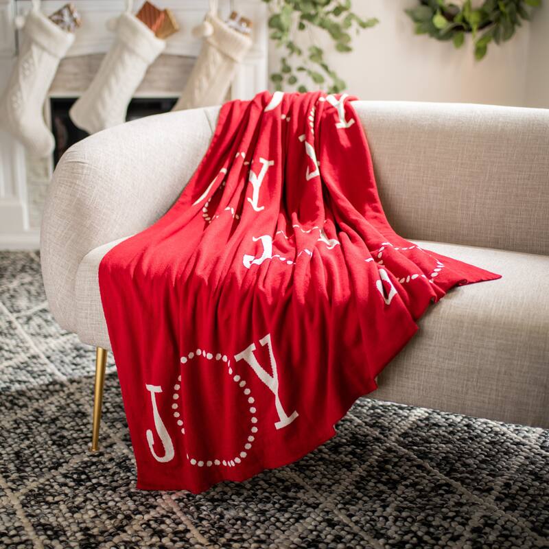 SAFAVIEH Holiday Joy To The World Red/White 50 x 60-inch Throw Blanket