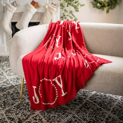 SAFAVIEH Holiday Joy To The World Red/White 50 x 60-inch Throw Blanket
